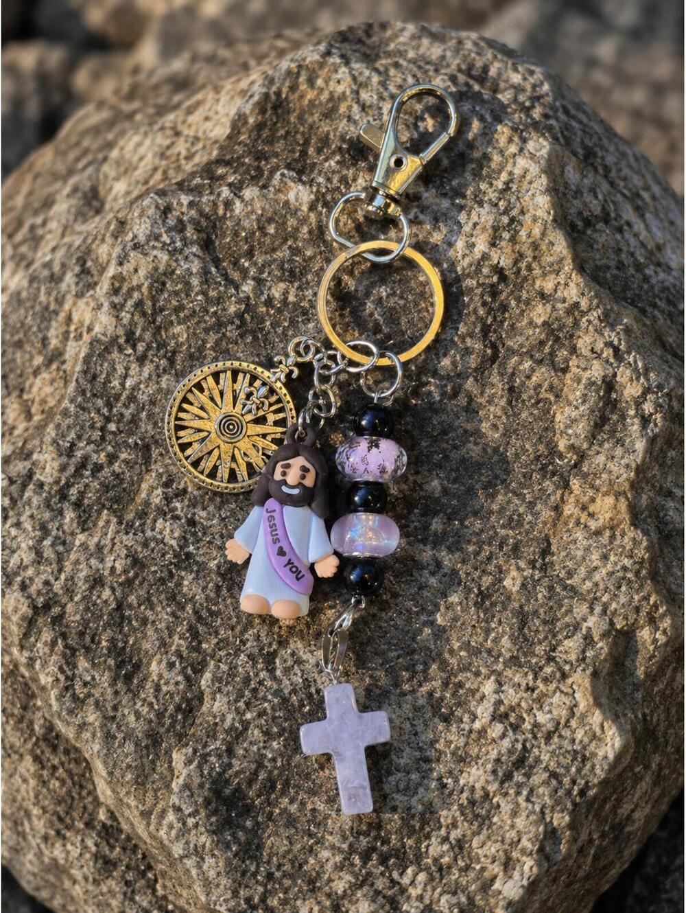 413 New Handmade Navigate with Faith Jesus Keychain Bag Charm Silver R0000413